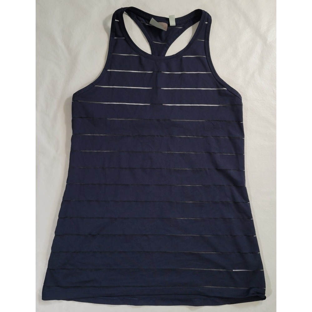 Athleta Racer Back Tank Top Yoga Navy Blue Workout Gym Stripe Sheer Womens XS